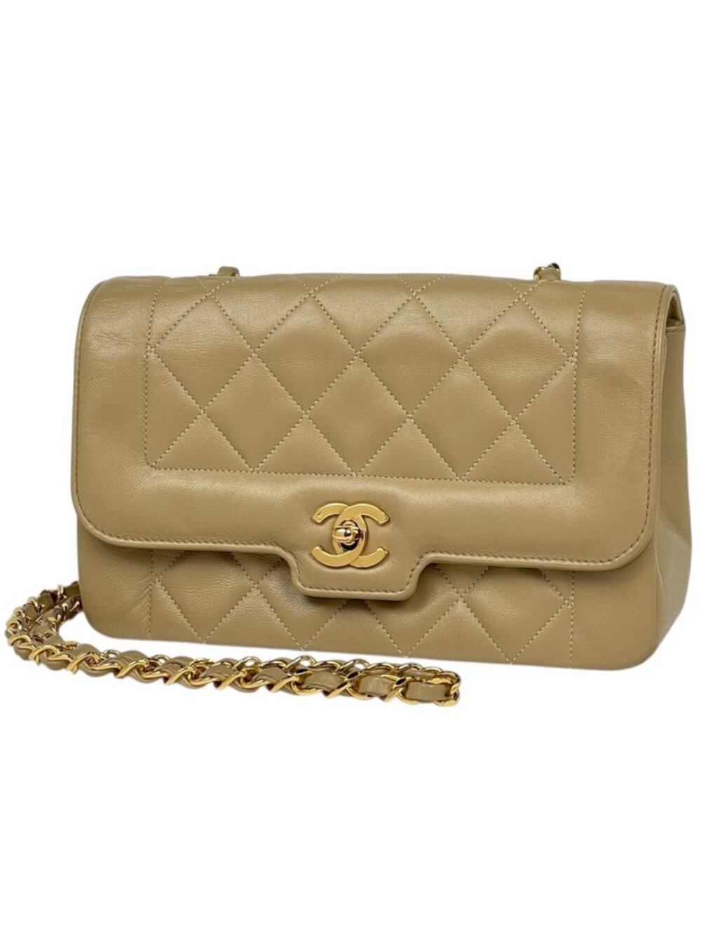 Chanel Shoulder Bag CC Logo Quilted Leather Beige